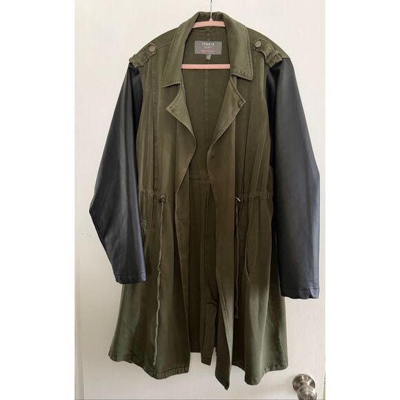 Torrid Twill Faux Leather Anorak Jacket Olive Size 2/US 2X Rayon Blend - Picture 3 of 10